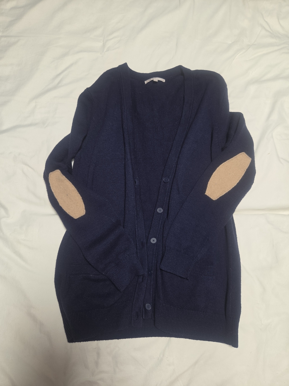 GAP Navy Cardigan with Tan Elbow Patches
